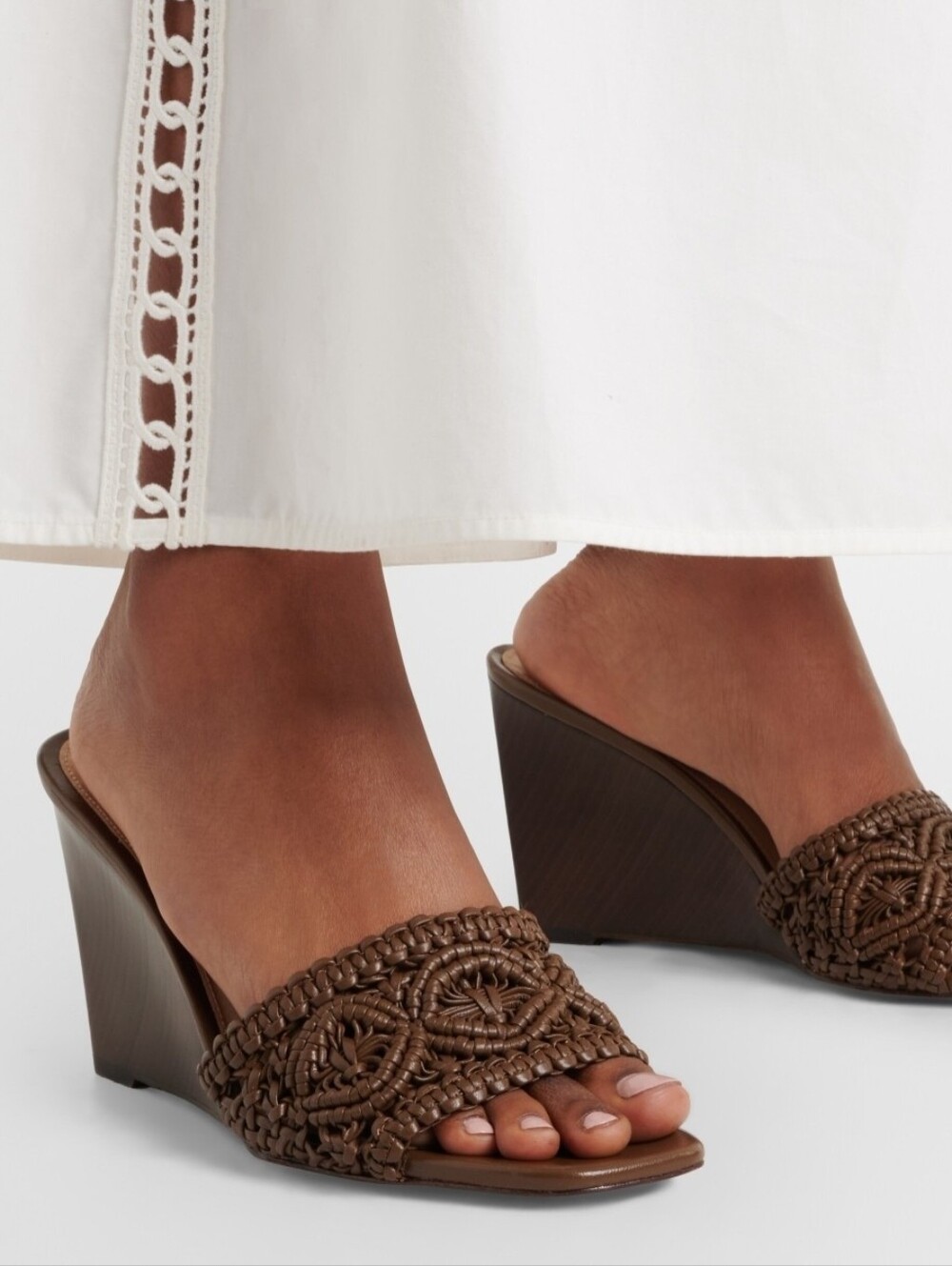 NWT VERONICA BEARD Brown Ellen Macrame Leather Classic Chic Wedge Open Toe Mules